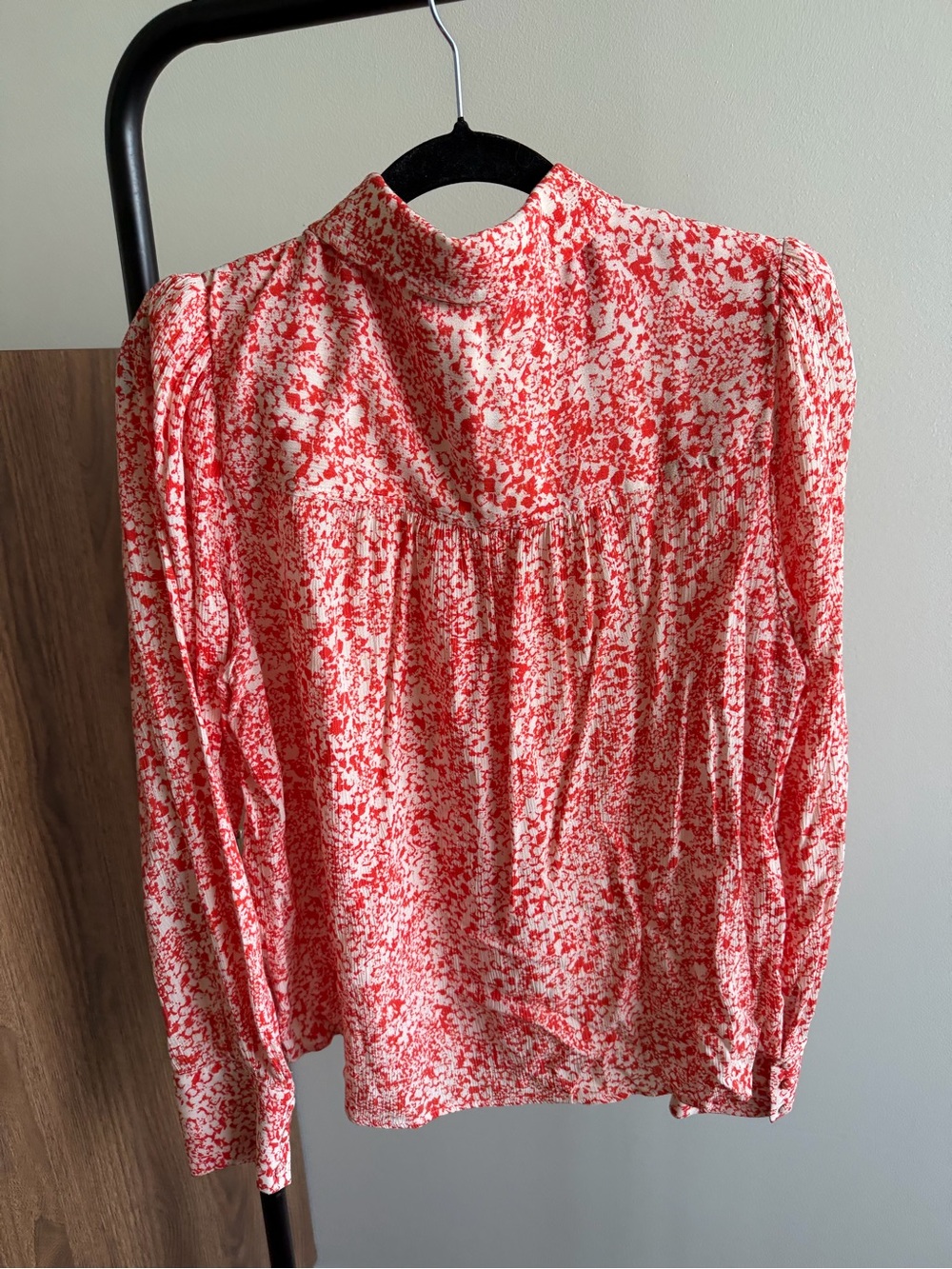 Almae France Red & White Printed Puff Shoulder Long Sleeve Blouse Size 3 (M/L) - Picture 7 of 10